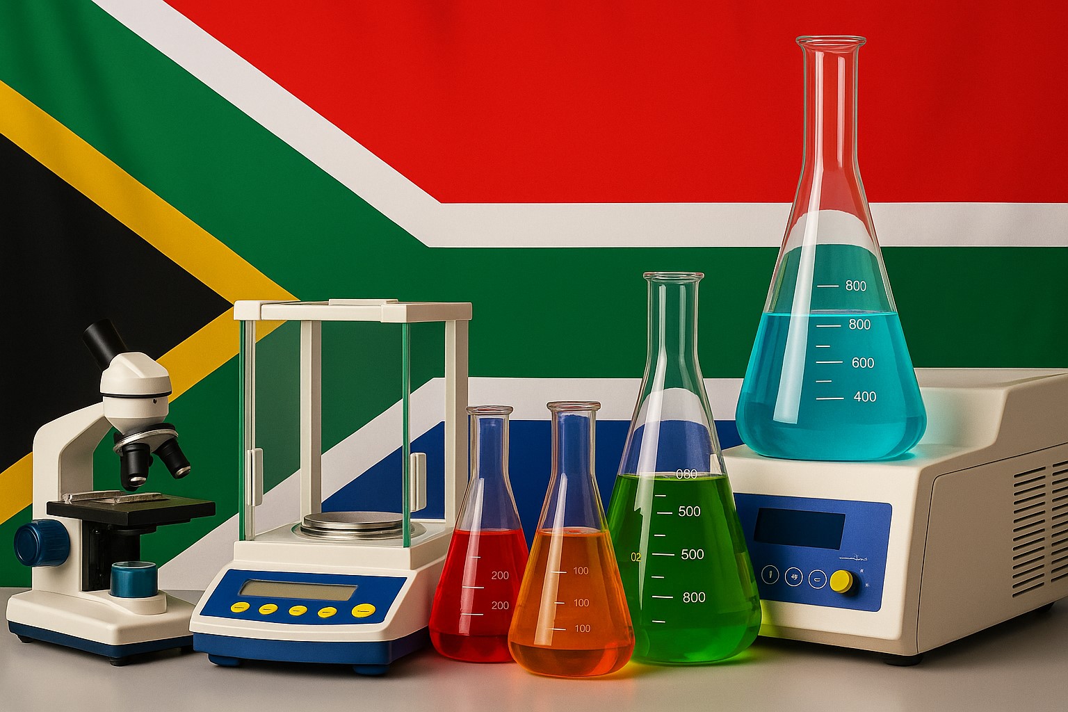 Map of Southern Africa highlighting Lablads Scientific's delivery regions including South Africa, Zimbabwe, and Zambia.